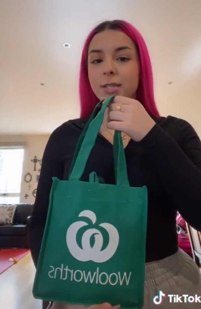 TikTok user Nina Lee already purchased the $30 trolley and this $10 mini reusable bag which she plans on using as a handbag. Picture: TikTok/ninaleekisses