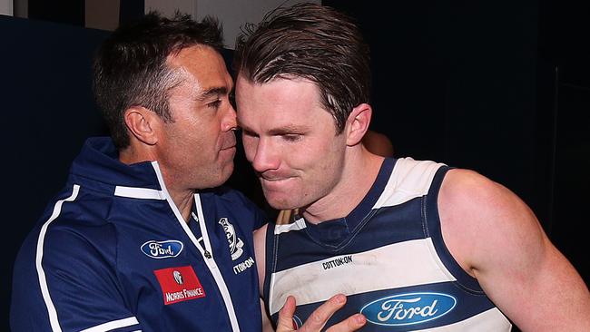 Chris Scott regularly catches up with Dangerfield for a cup of tea. Picture: Getty Images