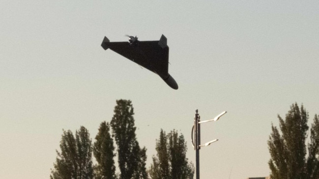 A Russian drone is seen above the Ukrainian capital. Picture: Yasuyoshi Chiba/AFP/Getty Images/The Times