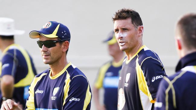 Mike Hussey has called on the supporters of his former Australian and WA teammate Justin Langer to refrain from booing the current Australian cricketers during the first test at Optus Stadium. Picture: AP Photo/Charles Verghese