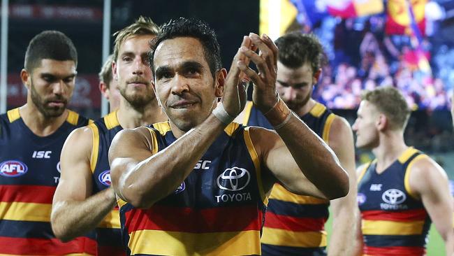 Eddie Betts applauds the crowd as he walks off after the win. Picture Sarah Reed