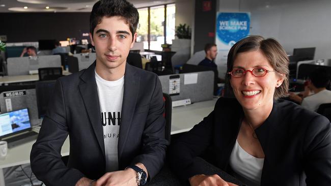 University of Adelaide Entrepreneurship, Commercialisation and Innovation Centre director Carolin Plewa and Numu founder Carlos Lopez at ThincLab Adelaide. Picture: Tom Huntley