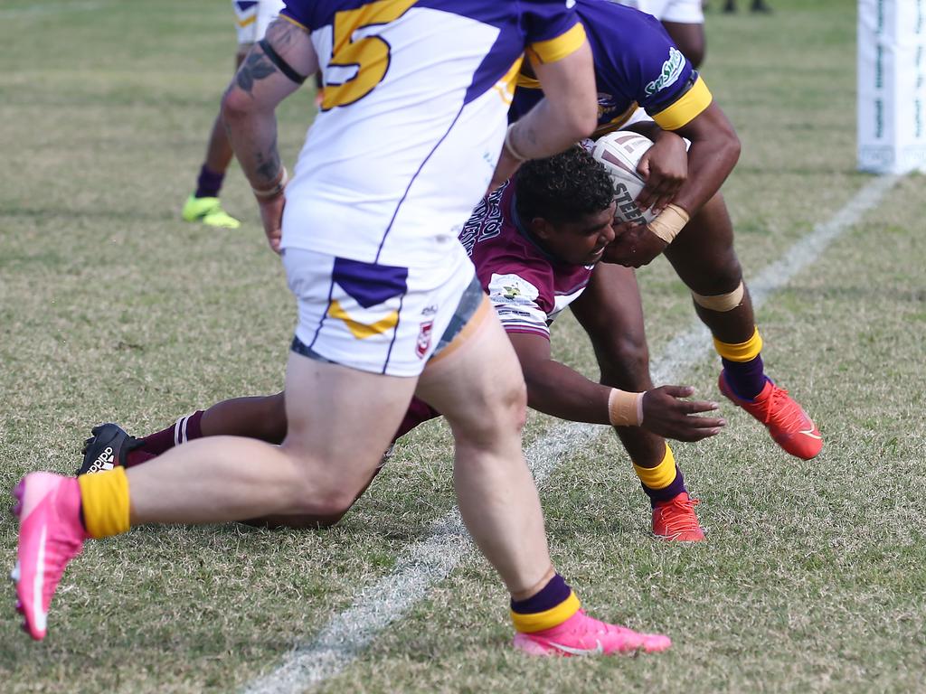 Yarrabah's Zac Mossman crashes over to score his team's first try of the Cairns and District Rugby League (CDRL) match between, the Edmonton Storm and the Yarrabah Seahawks, held at Peterson Park, Edmonton. Picture: Brendan Radke