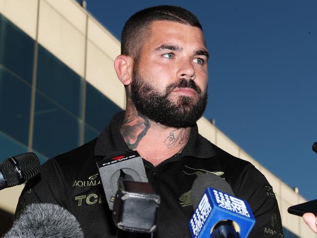 New Broncos signing Adam Reynolds talks to media at Brisbane Airport ahead of Magic Round. Picture Lachie Millard