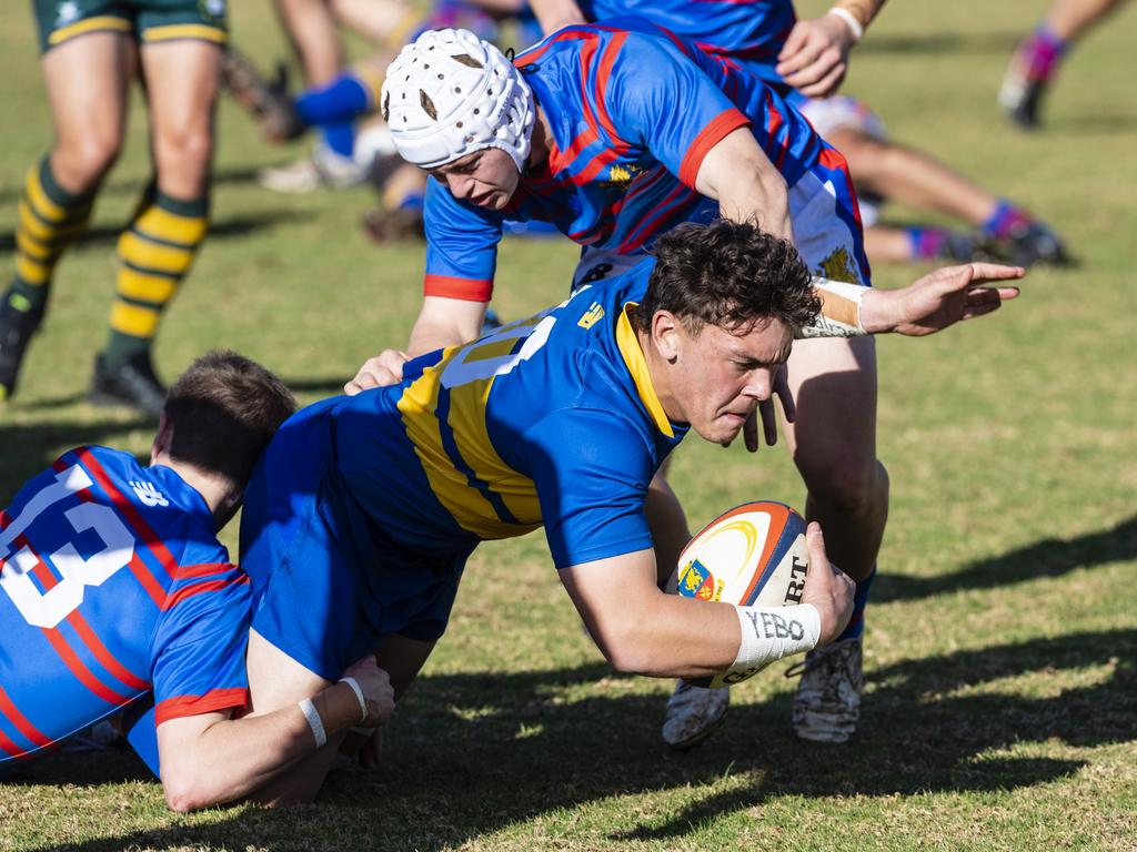 Wihan Kruger with the ball for Grammar against Downlands in O'Callaghan Cup on Grammar Downlands Day at Downlands College, Saturday, August 6, 2022. Picture: Kevin Farmer