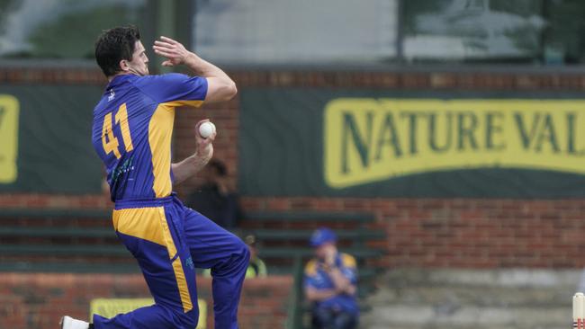 VSDCA cricket 2022-23: Box Hill v Williamstown at Box Hill City Oval. Fraser Hay bowling for Williamstown. Picture: Valeriu Campan