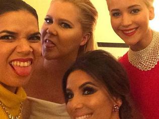 America Ferrera ... "Really good light back here in the presenters green room. @goldenglobes @amyschumer @evalongoria #JLaw" Picture: Instagram