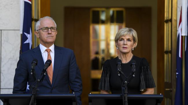 At the time of the US move, then prime minister Malcolm Turnbull and foreign minister Julie Bishop were adamant the Australian embassy should remain in Tel Aviv. Picture: AAP