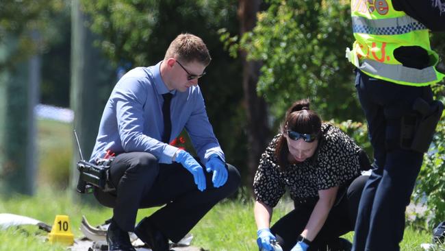 Police investigate the crash that killed two people at Broadmeadows. Picture: Brendan Beckett