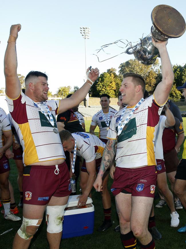 Thirlmere celebrate their grand final victory. Picture: John Appleyard