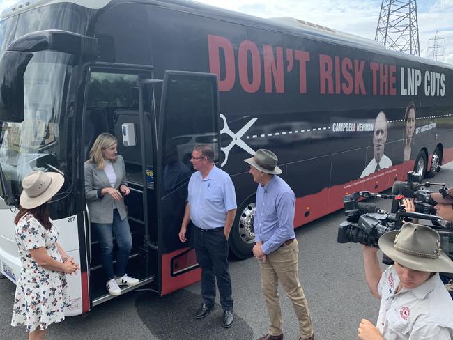 Labor’s ‘Cuts Bus’ arrival in CQ sparks debate over promises