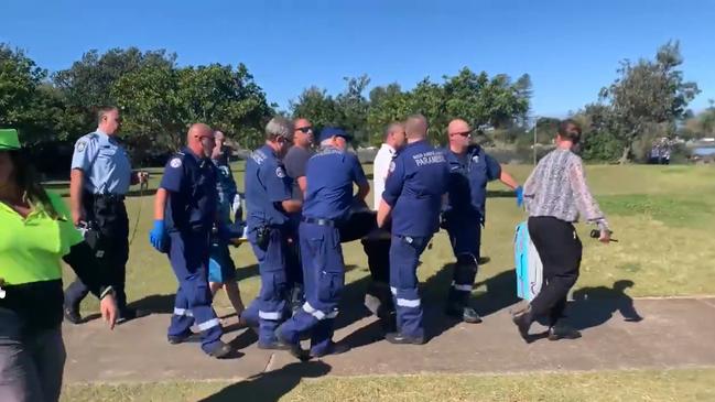 Man critical after horror shark attack: Paramedics are racing to save a man who was mauled by a shark on the NSW mid north coast on Tuesday morning. Picture: 9 News