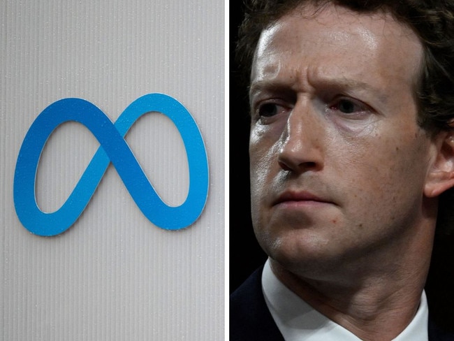 Left: Meta's logo. Right: Mark Zuckerberg.