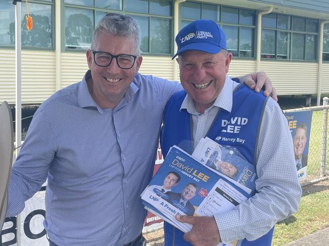 QLDVOTES24: LNP candidate David Lee with Federal LNP Member for Hinkler Keith Pitt at Torquay State School.