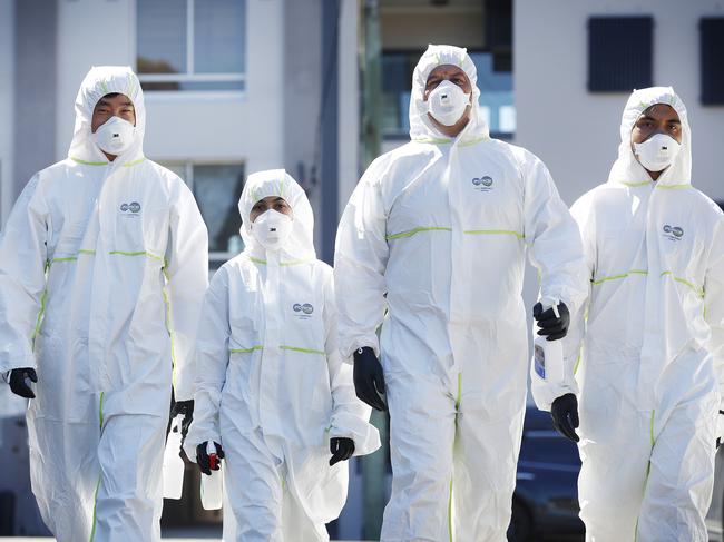 Stephen Reid (second from right), managing director of Pioneer services, with his cleaning staff. Picture: Sam Ruttyn