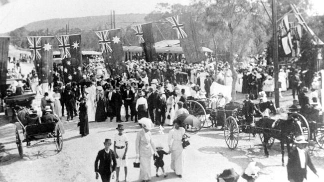 The arrival of the first official tram at Narrabeen on December 13, 1913. Photo Northern Beaches Library