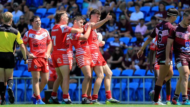 17th October 2020, Currumbin Eagles Captain Jayde Batchelor celebrates winning the Gold Coast Rugby League Reserve Grade Grand Final against the Tugun Seahawks played at CBus Stadium Photo: Scott Powick Newscorp