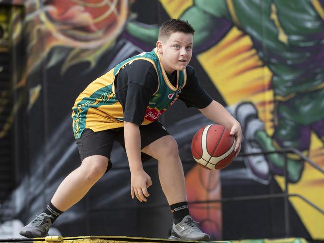 Brady "Boomer" Bluett won a signed JackJumpers jersey for submitting a video of him taking a similar buzzer-beating shot to Jack McVeigh’s important three-pointer. Picture: Chris Kidd