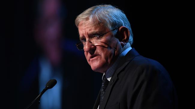 Queensland Resources Council chief executive Ian Macfarlane speaks at the peak body’s annual State of the Sector luncheon in Brisbane. Picture: Dan Peled