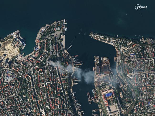 This satellite image released on September 23, 2023, by Planet Labs PBC shows an aerial view of the city of Sevastopol after a missile attack struck the headquarters of Moscow's Black Sea fleet in annexed Crimea. Picture via AFP