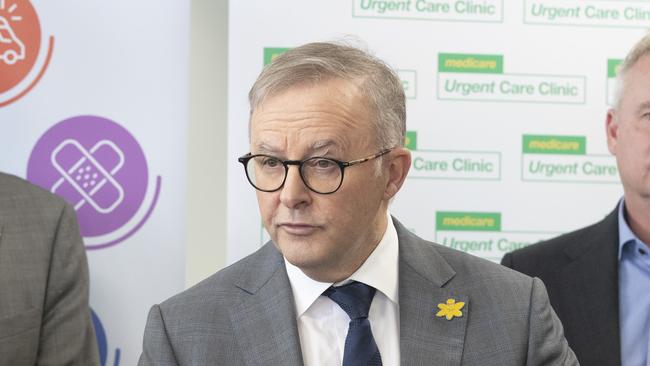 HOBART, AUSTRALIA – NCA NewsWire Photos – 31 AUGUST, 2023: Tasmanian Health Minister Guy Barnett, Prime Minister Anthony Albanese and Tasmanian Premier Jeremy Rockliff at the official opening of the Hobart Urgent Care Clinic. Picture: NCA NewsWire / Chris Kidd