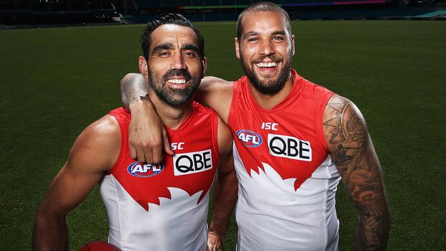 Lance Franklin with Adam Goodes during their time at the Swans together. Picture: Phil Hillyard