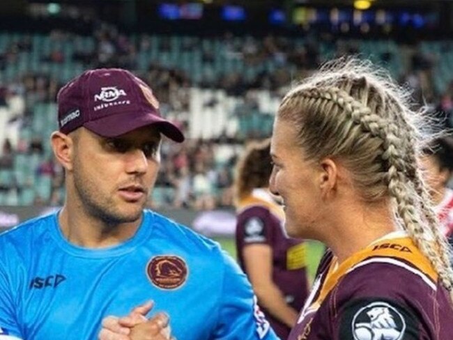 Scott Prince and Ali Brigginshaw. Broncos NRLW. Picture: Supplied.