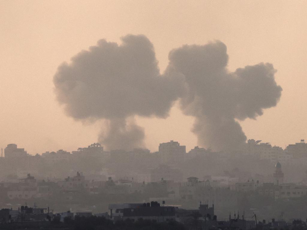 Smoke billowing during an Israeli strike on Gaza amid ongoing battles between Israel and the Palestinian group Hamas. Picture: AFP