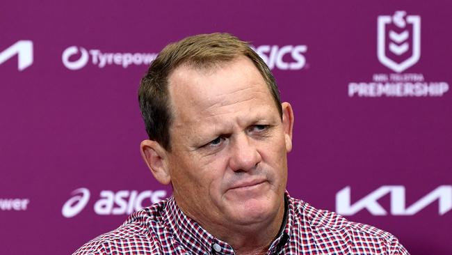 Coach Kevin Walters speaks after the round one NRL match between the Brisbane Broncos and the Parramatta Eels at Suncorp Stadium, on March 12, 2021, in Brisbane, Australia. (Photo by Bradley Kanaris/Getty Images)