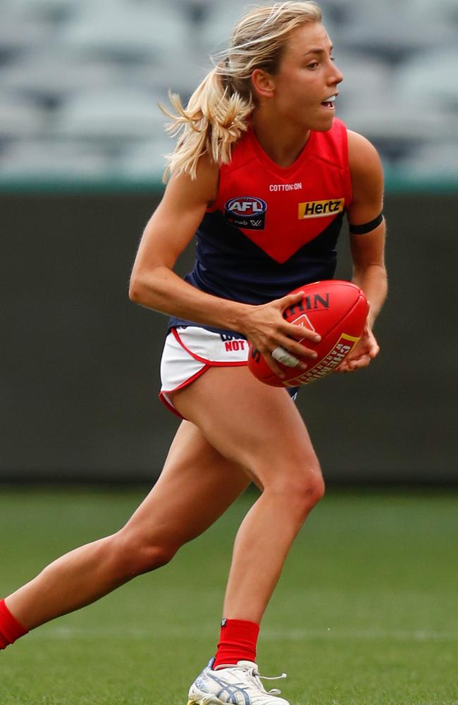 Former Dragon Eliza McNamara in a practice match for the AFLW Demons.