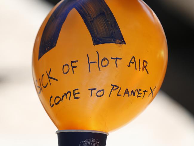 Nick Xenophon’s party have been shaking things up this election. pictured is a balloon emblazoned with "Sick of the hot air come join planet X."