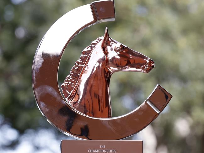 DAILY TELEGRAPH APRIL 5, 2022. PLEASE CONTACT PIC EDITOR NICOLA AMOROS BEFORE PUBLISHING. The Championships Longines Queen Elizabeth Stakes trophy at Rosehill Gardens Racecourse. Picture: Jonathan Ng