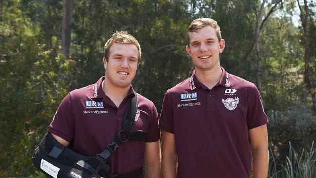 Jake and Tom Trbojevic (L-R) re-signed with the Sea Eagles for a further six years in 2019. Picture: Getty