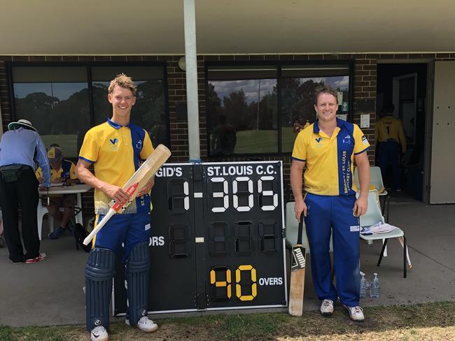 Trae Love-Linay and Jeremy Heys after their mighty stand for St Brigids-St Louis. Picture: Facebook