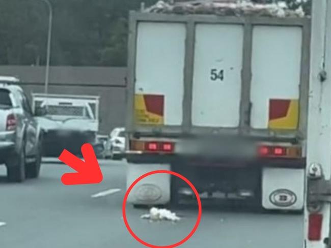 Truck spilling chicken carcasses on the road. Picture: Tyson Major