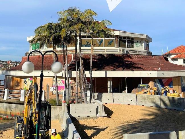 Work has started to demolish the former Sea Life Aquarium building on the western side of Manly Cove at Manly. Picture: Facebook (James Griffin MP)