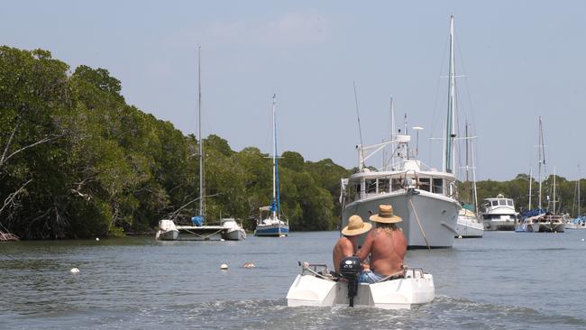 Vessel owners take refuge in the mangroves of Packers Inlet as Cyclone Jasper approaches the coast. Picture: Peter Carruthers