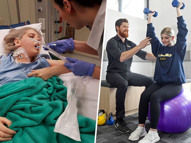 24/09/19 - Holly Scott and Stephen Bateman exercise physiologist for road safety video series. Holly survived a crash in 2017 in the Adelaide Hills. Picture: Tom Huntley