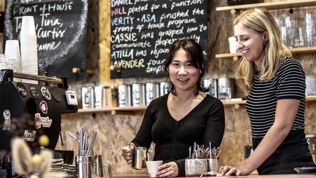 <s1>Lavender Zhang 28, has just found a job in hospitality because of her experience from Hamlet, owned by Emily Briffa, right.</s1> <source> Picture: EDDIE SAFARIK</source>