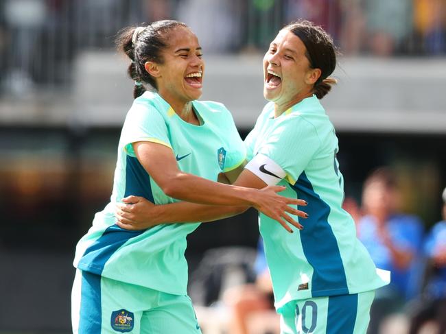 Peters says the side needs to work out how to best use Mary Fowler (left) and Sam Kerr. (Photo by James Worsfold/Getty Images)