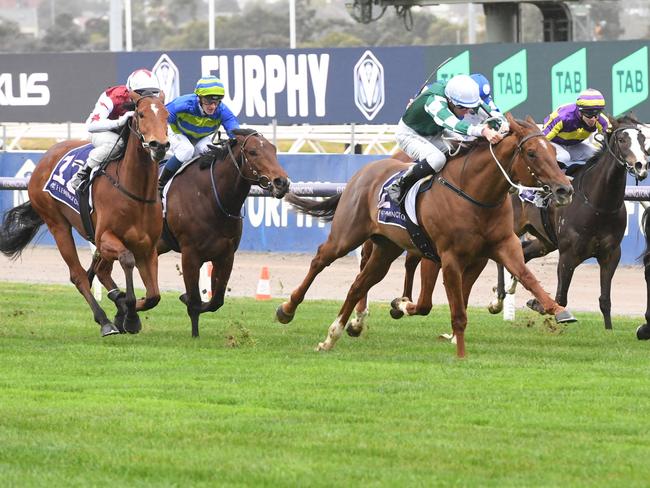 First Settler ridden by Michael Dee wins the VRC Member Russell Dawson Plate at Flemington Racecourse on July 20, 2024 in Flemington, Australia. (Photo by Brett Holburt/Racing Photos via Getty Images)