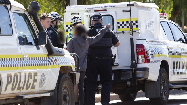 Police arrest an 11-year-old boy in Port Augusta in March last year. Picture: Brett Hartwig