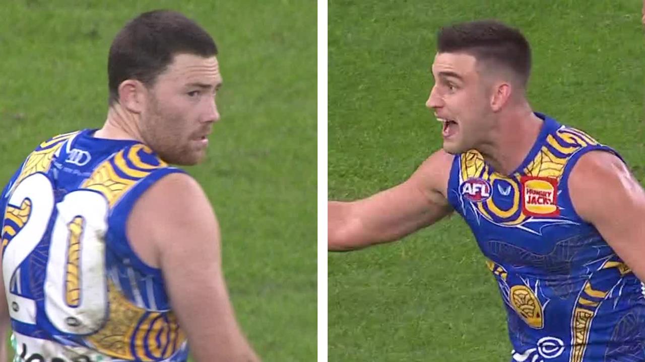 Elliot Yeo sprayed premiership teammate Jeremy McGovern during Monday night's clash against North Melbourne