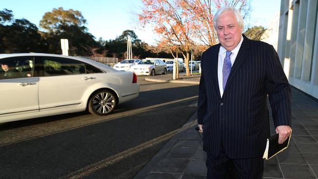 Clive Palmer arrives at Parliament House in Canberra. Picture: Kym Smith