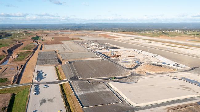 Bulk earthworks for the new airport are around 75 per cent complete. Picture: Supplied