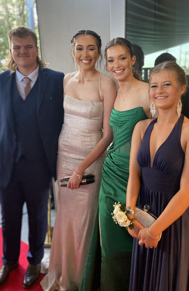 Saffron Towers, Georgia McIntyre, Harrison Mens and Tamara Taripo at the 2022 Beerwah State High formal.