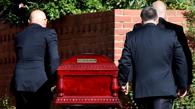 The casket is wheeled into the church. Picture: Nicole Garmston