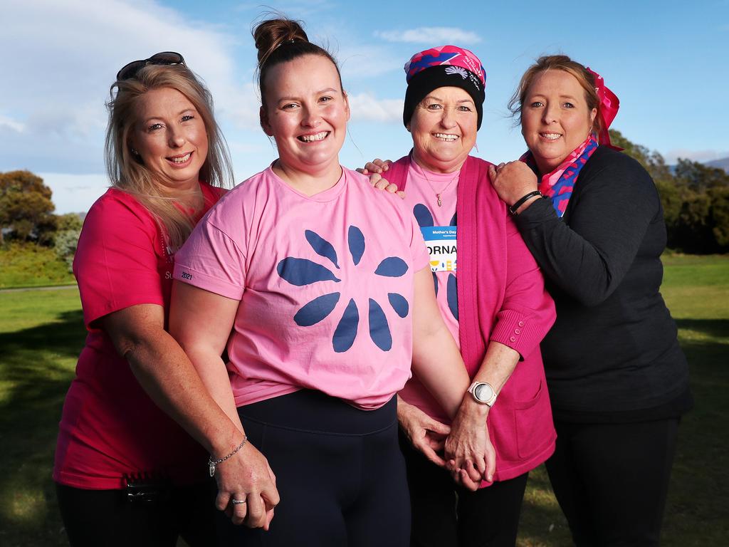 Lorna Long, second from right, with nieces Cheryl Clark, left, and Karen Nicholson, right, and event organiser and her daughter Lorna Long, all of Hobart. Lorna has just finished treatment for breast cancer. Picture: Nikki Davis-Jones