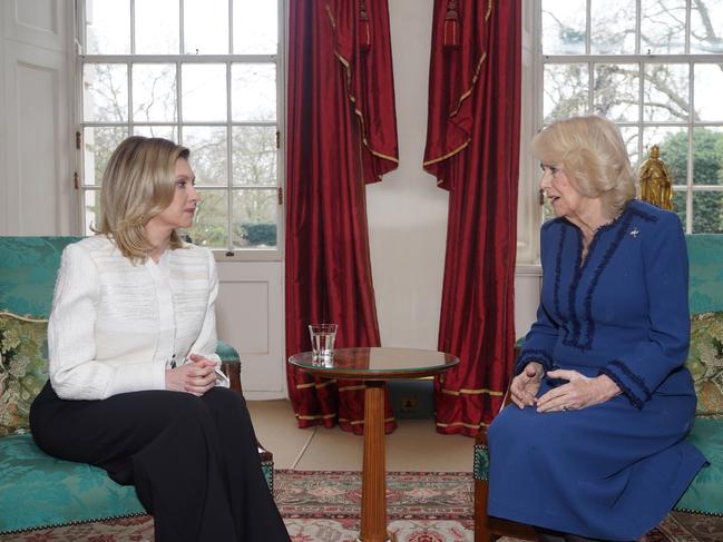 Queen Camilla met with the First Lady of Ukraine, Olena Zelenska, at Clarence House in London. Picture: Getty Images