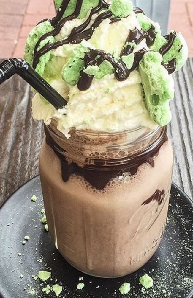 Choc Mint Gourmet Shake is made from single origin Venezuela gelato, natural mint, crème fraîche and topped with mint meringue pieces. Instagram/@prajroy